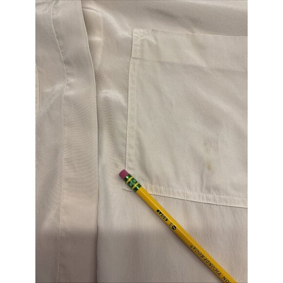 St‎ John Silk Blouse Ivory Button Up Pointed Collar Size 16 - Picture 8 of 12